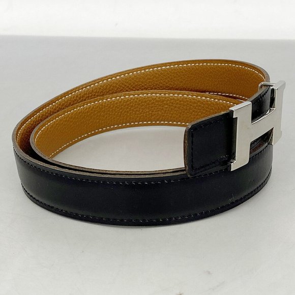 Hermes Belt Constance □F Engraved Ardennes Box Calf Natural Black Men Women - Picture 2 of 7